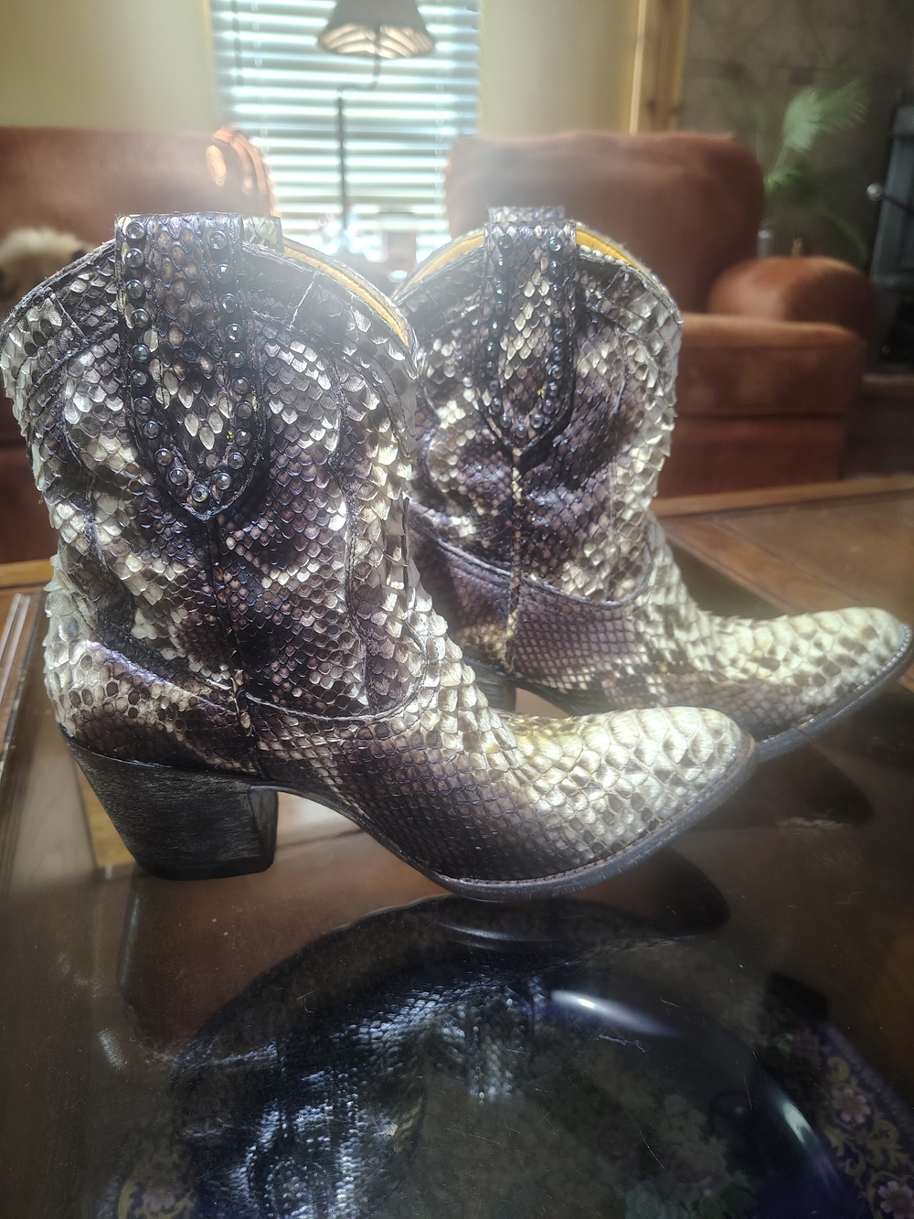 Old Gringo Brown and Cream Genuine Python And Swartzoski Crystals Ankle Boots